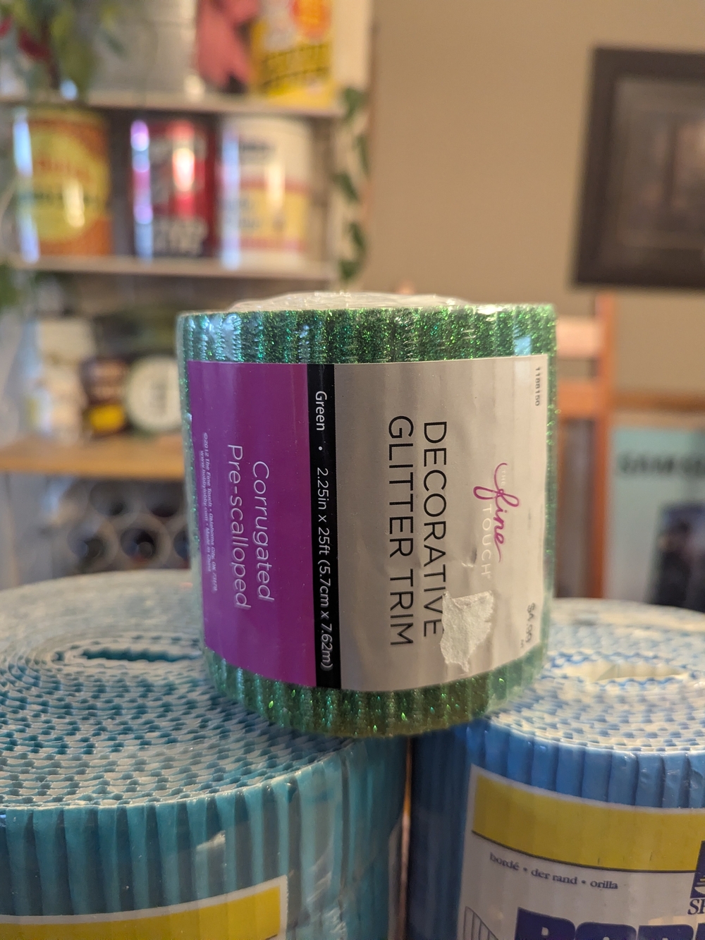 8 Rolls of Border / Bordette- Glitter Green, Teal, Snowflake ,Yellow, Red, White - Picture 9 of 11